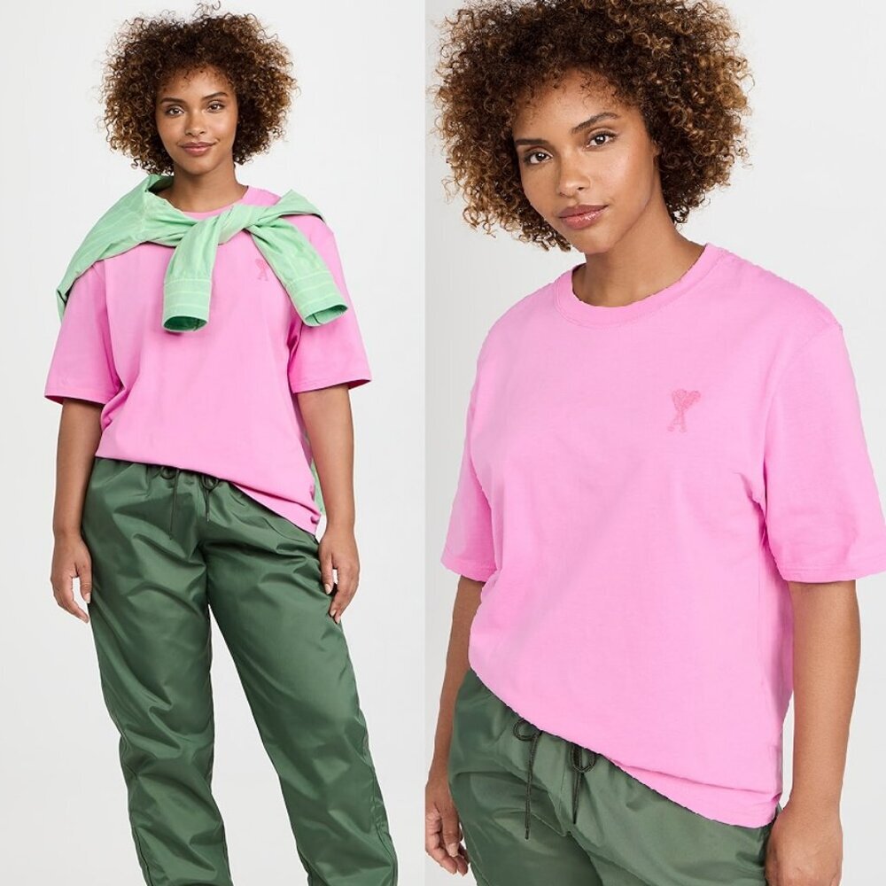 Ami Paris Tonal Ami De Coeur T-Shirt in Candy Pink XXL